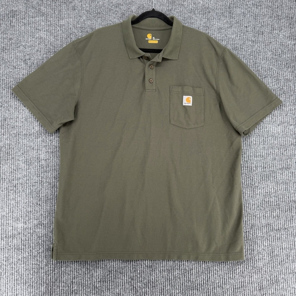 Carhartt mens XL original fit pocket polo shirt olive green workwear tennis prep